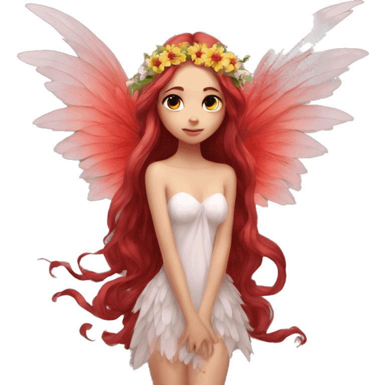 big wings, flower, Beautiful, fairy, red, long hair emoji