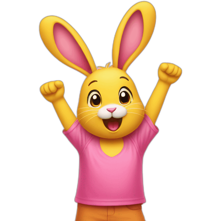 pink rabbit in yellow teeshirt arms up emoji