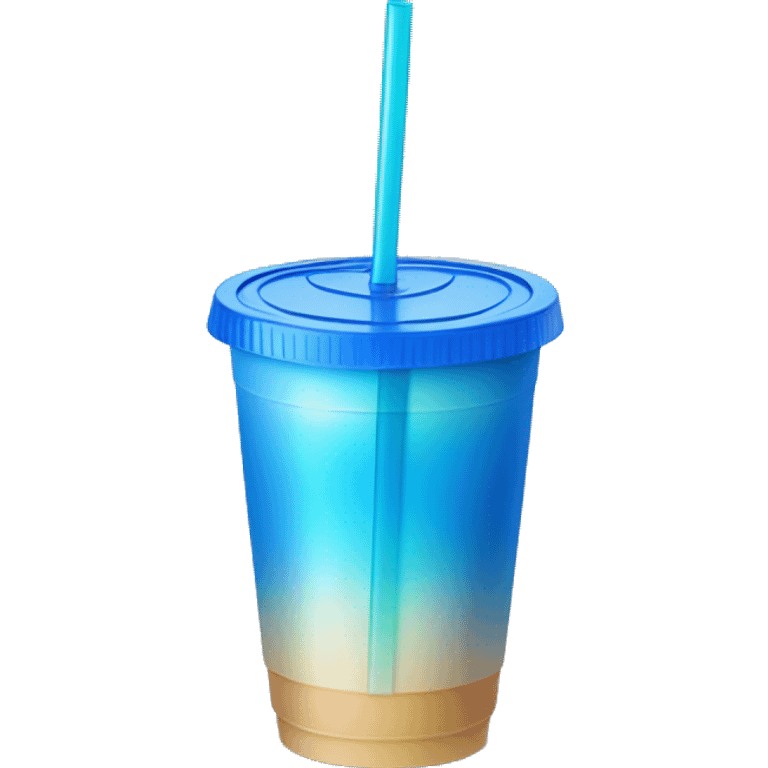 Light to dark blue ombré drink in plastic cup with a straw and lid with no face just a cup emoji