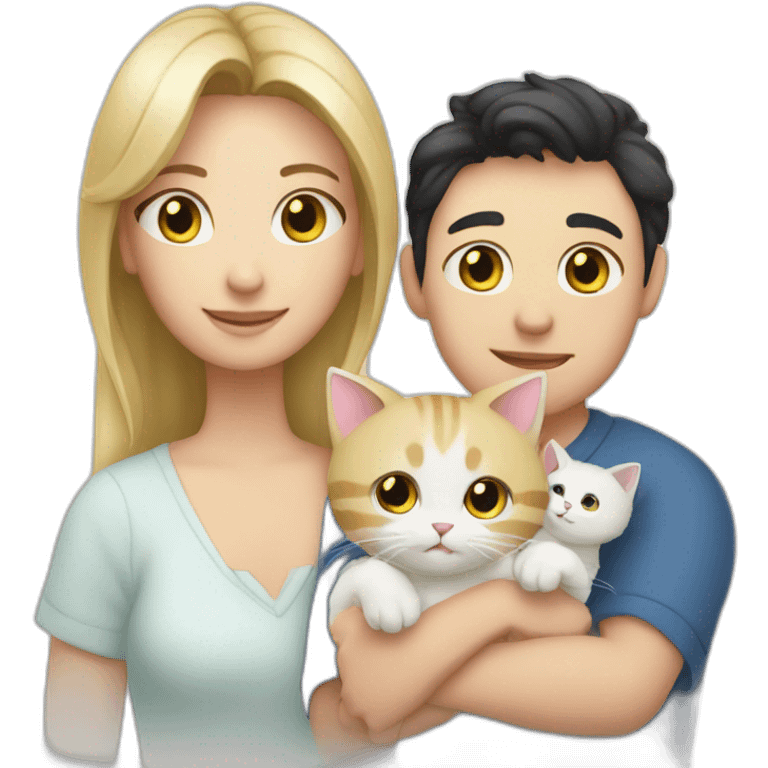 Family of 3- mum-dad-baby girl-white cat-black cat emoji