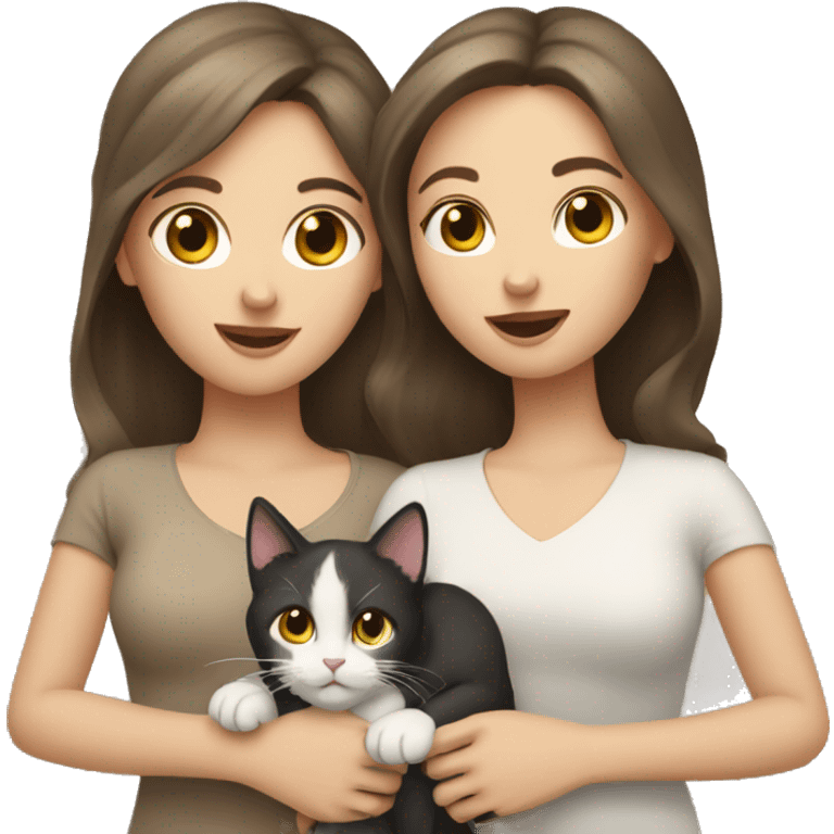 Two white brunettes with two cats in hands emoji