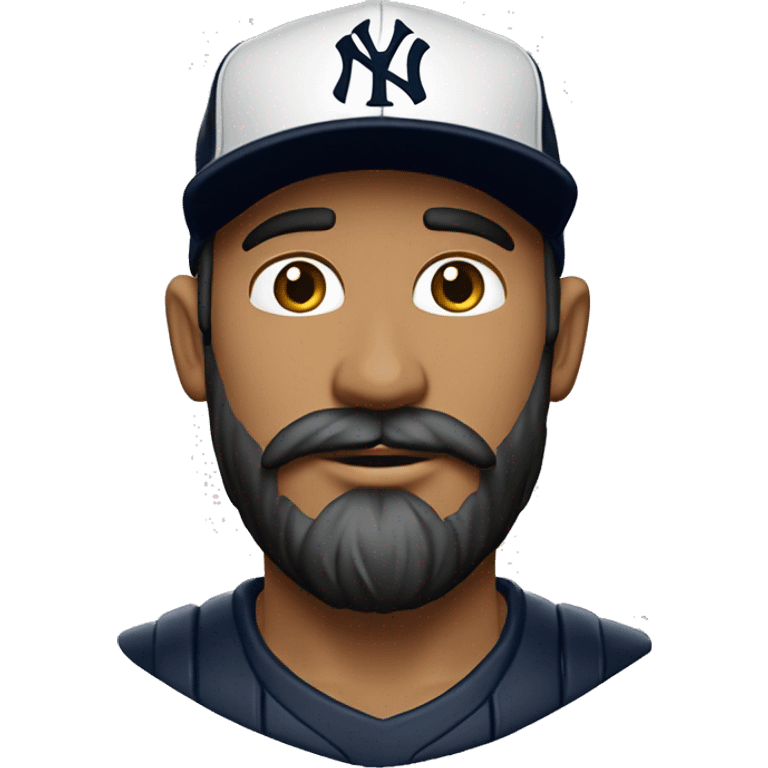 Hombre con barba corta, gorra negra de los new york yankees y piel blanca emoji