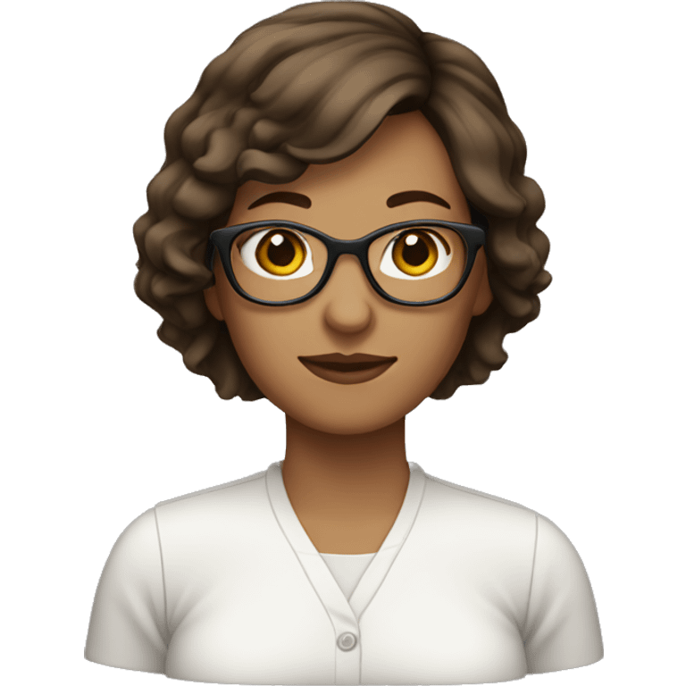 woman, short brown hair with glasses emoji