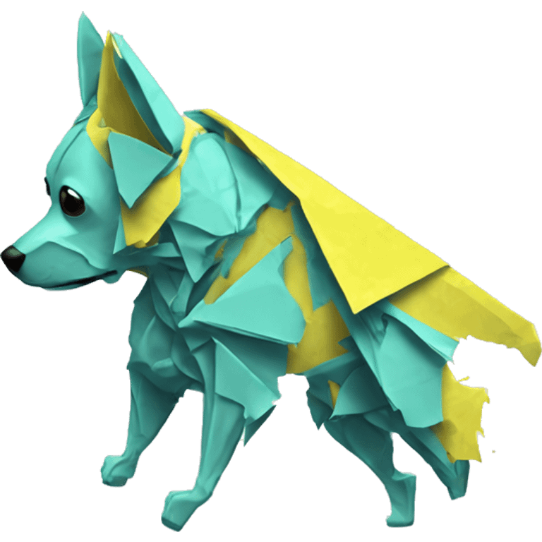 Ripped torn up broken shredded neon origami dog falling to pieces emoji