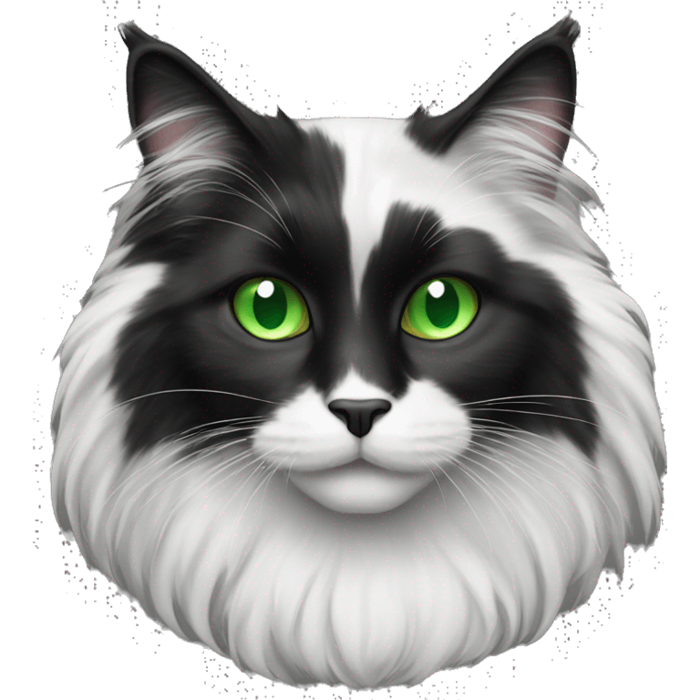 black and white long haired cat with green eyes emoji