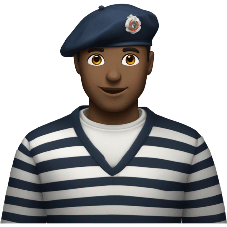 french man wearing a black beret and a classic marinière (striped) shirt with white and navy blue stripes. emoji