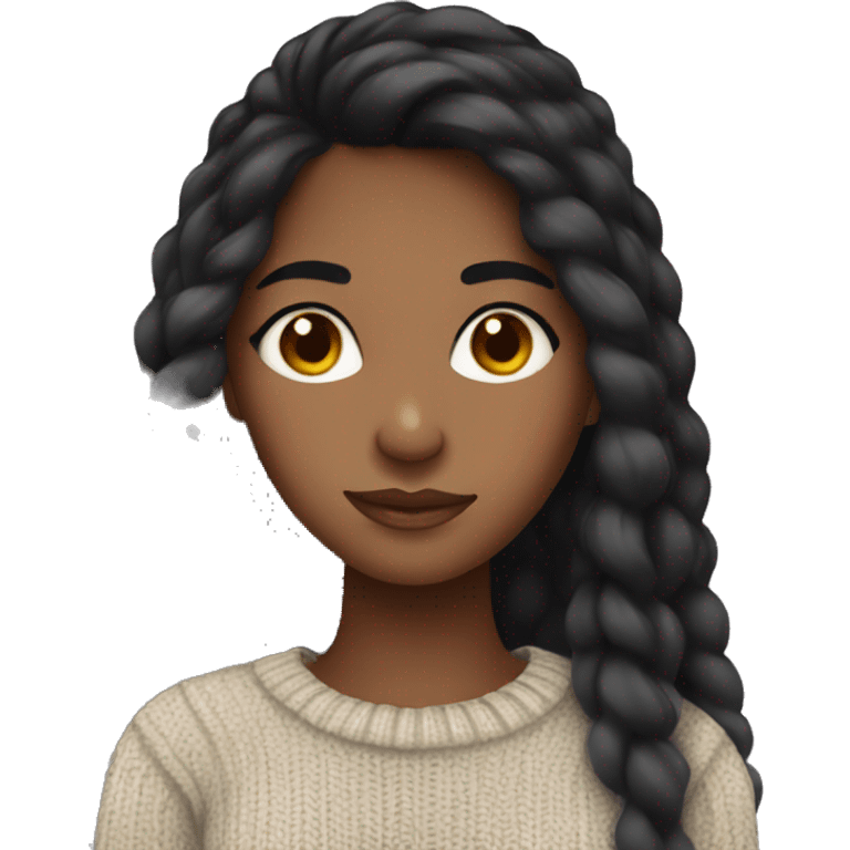 brown skin girl with long black hair wearing a knit sweater emoji