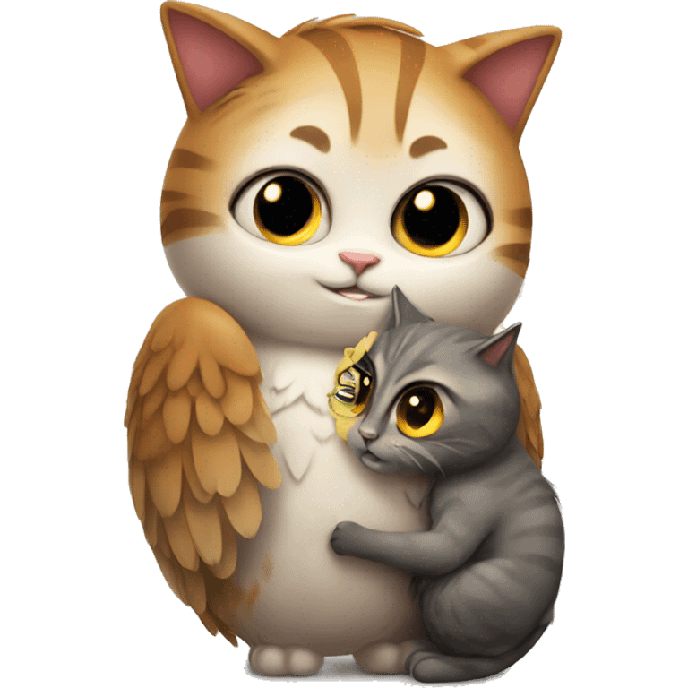 Cat hugs owl emoji