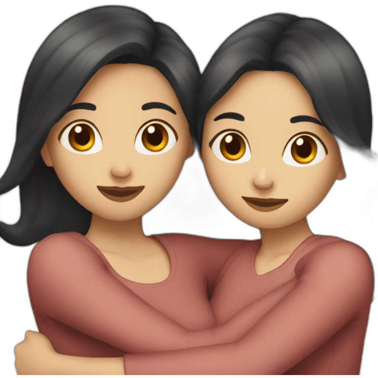 A woman with long dark hair and a woman with short dark hair hugging each other emoji