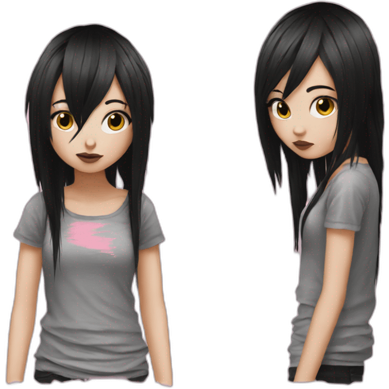 2007 emo girl with black hair and one pink strand grunge style emoji