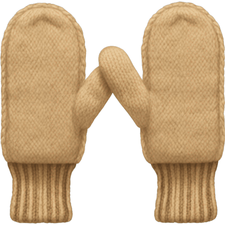 pair of wool tan mittens with thumbs emoji