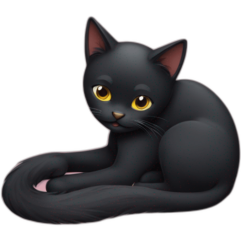 black cat grooming itself emoji