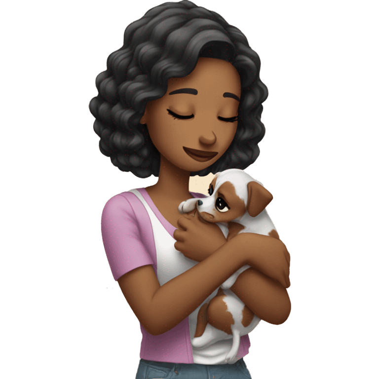 Pretty woman crying holding puppy emoji