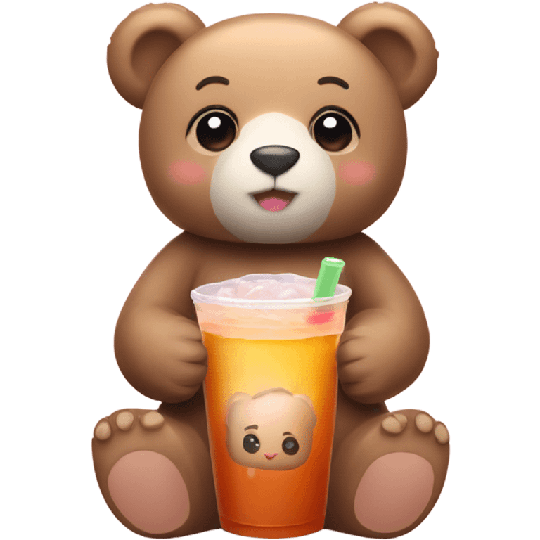 Cute teddy bear drinks boba tea emoji