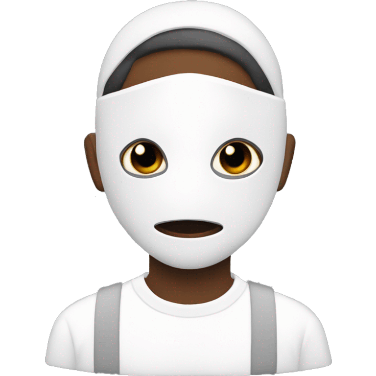 Generate an black emoji of my friend having white full face mask emoji