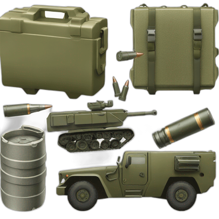 1 side with an Ammunition box with bullet and other side with a military vehicle  emoji