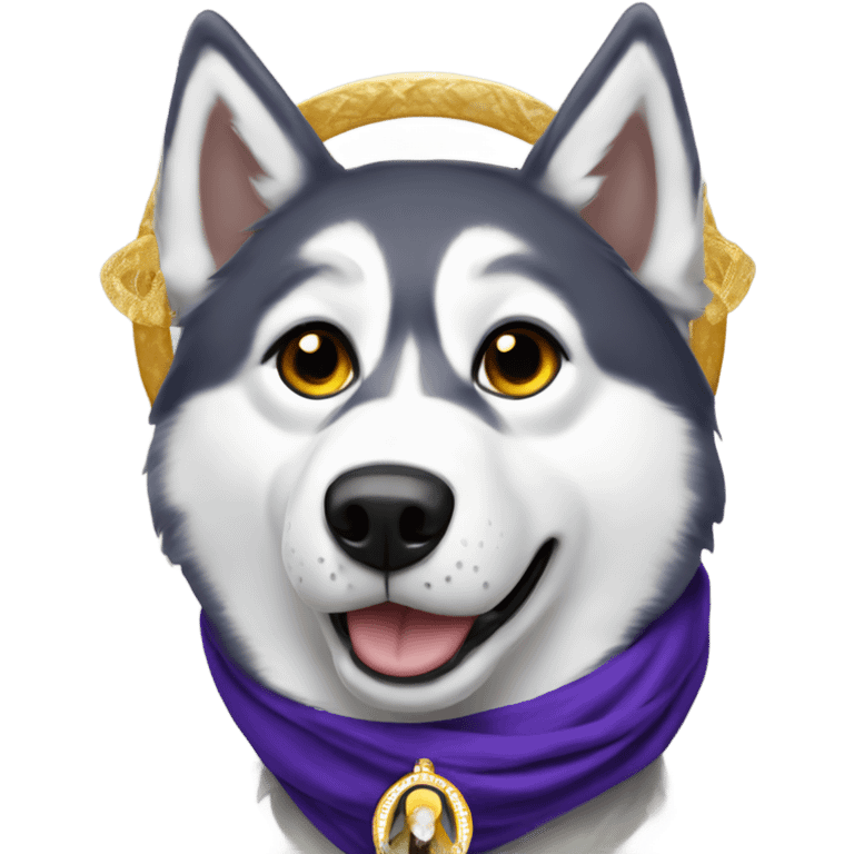 Husky with a saint halo above head  wearing New Orleans scarf emoji