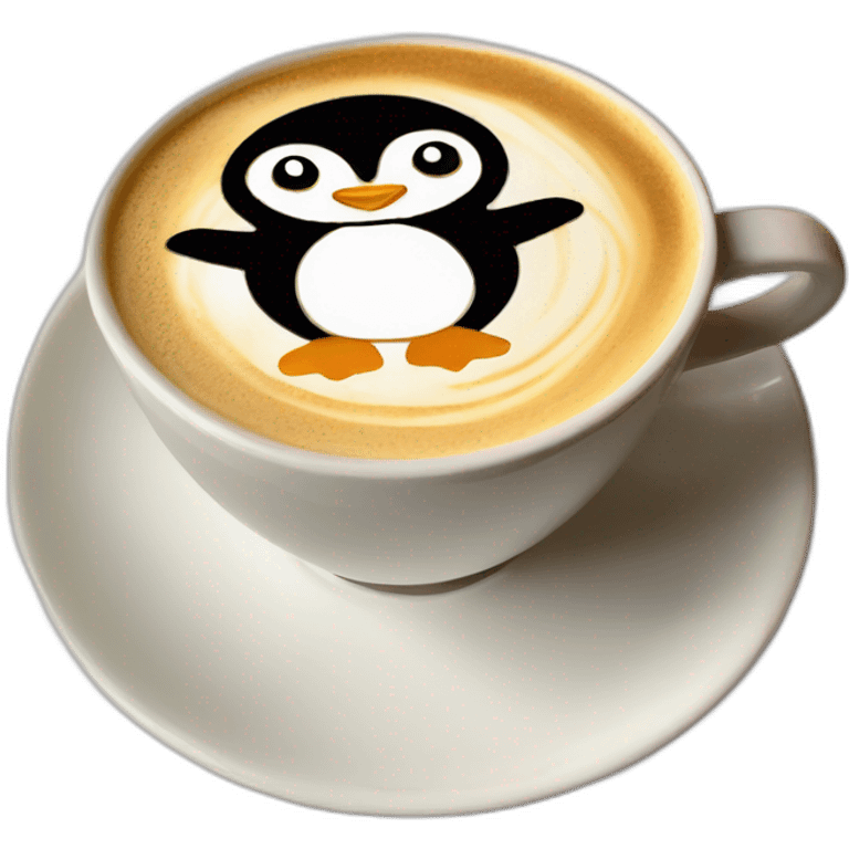 latte art with penguin emoji