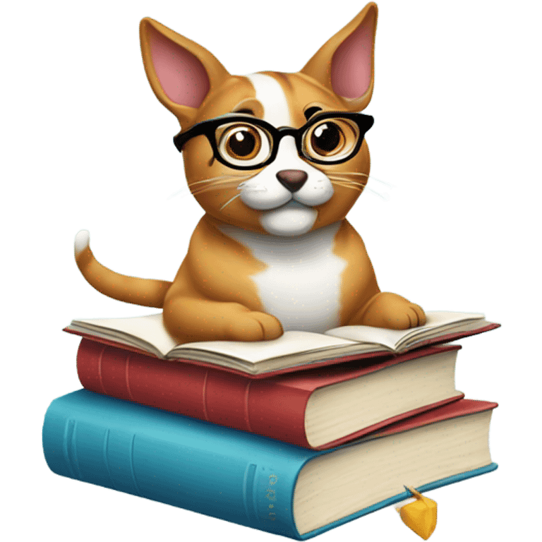 Cute animals with reading glasses reading books emoji