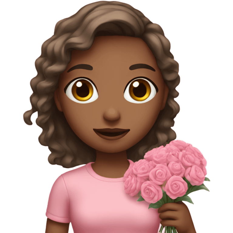 Girl with pink flower bouquet emoji