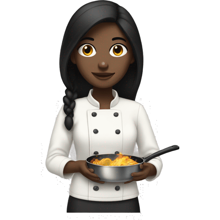 Pale girl with black hair cooking  emoji