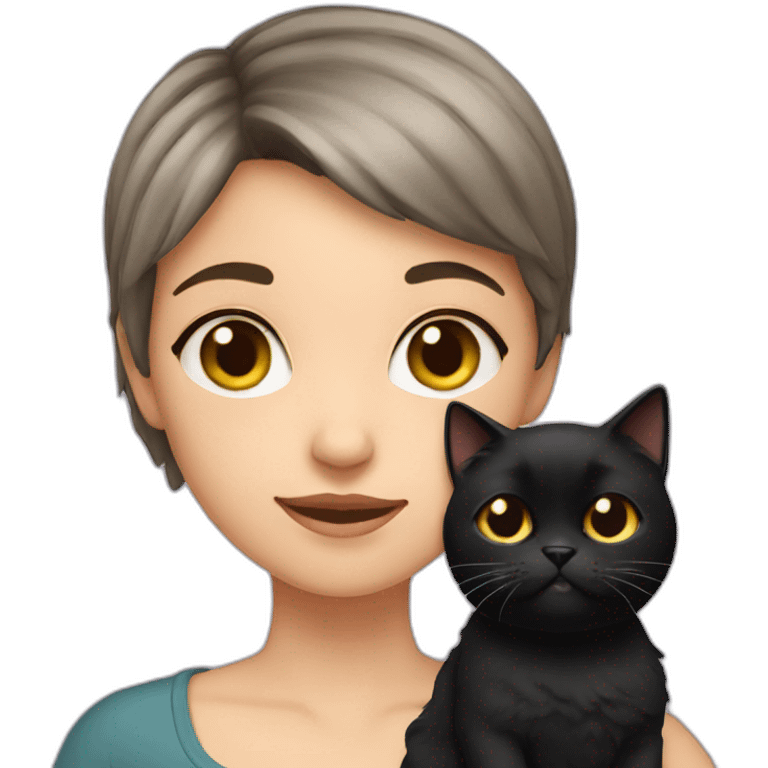 a short haired girl holding a black Persian cat   emoji