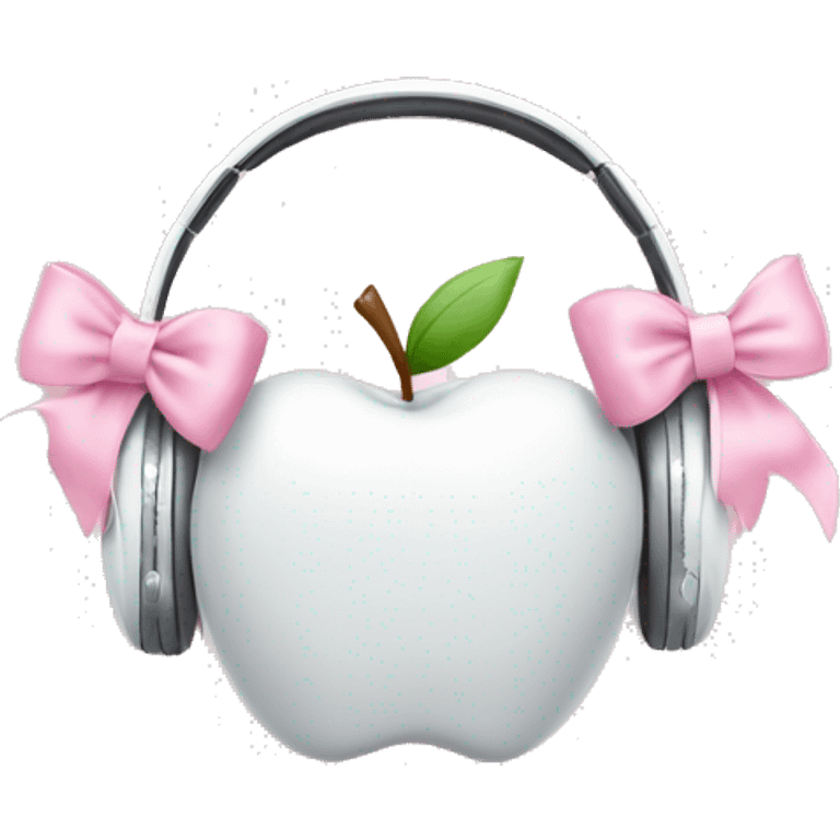 White apple headphones with light pink bows emoji