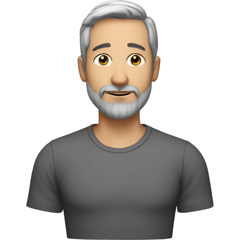 38 year old man with very very short grey hair and short beard, oval face, small black eyes, pimples on cheeks, big nose emoji