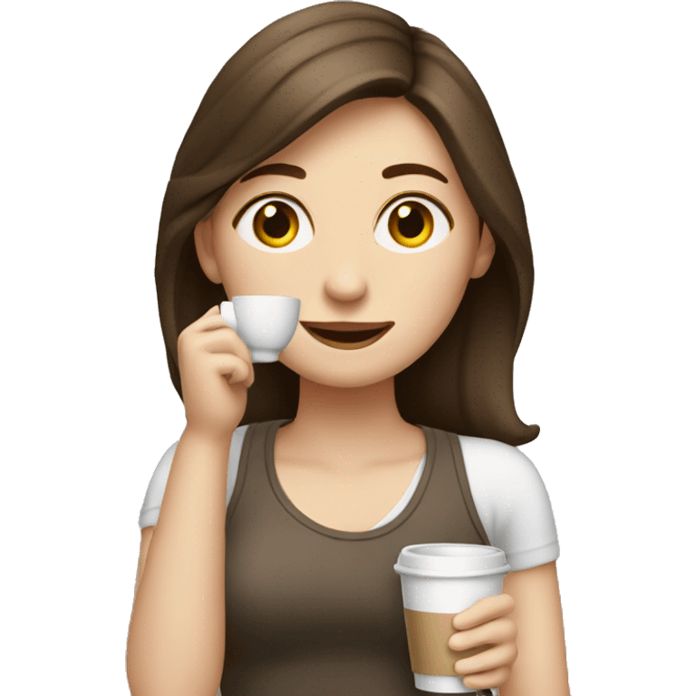 Pale brunette girl drinking coffee emoji