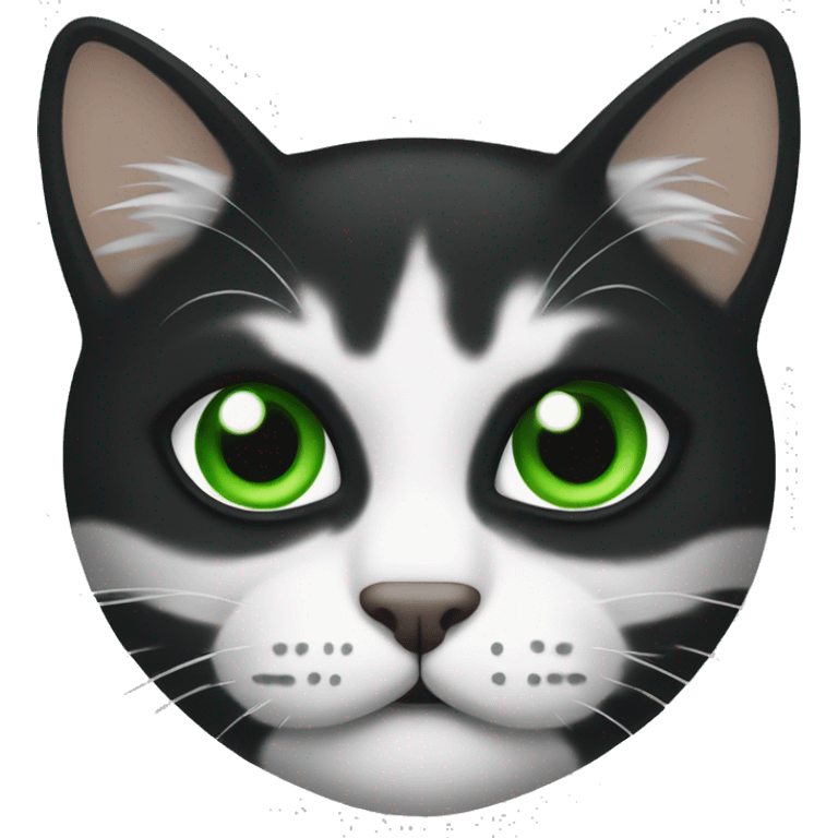 Gatito negro y blanco con ojos verdes emoji