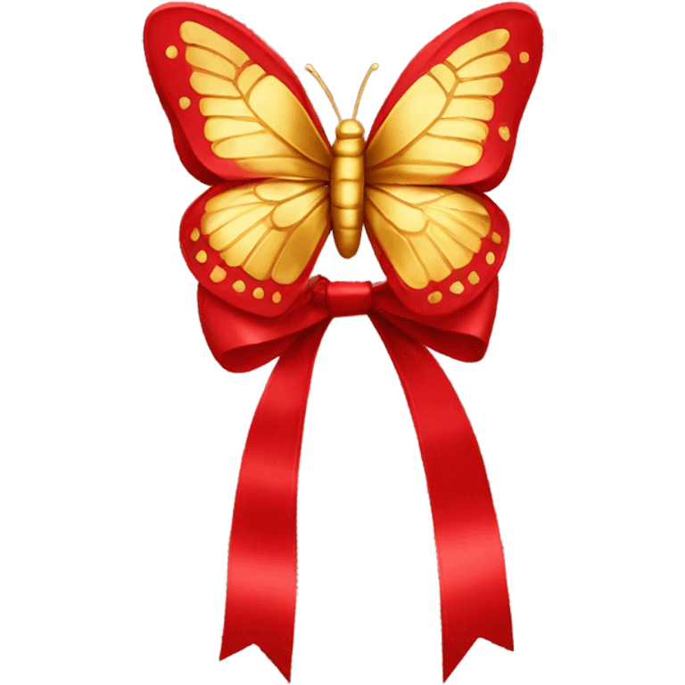 Red bow with gold butterfly  emoji