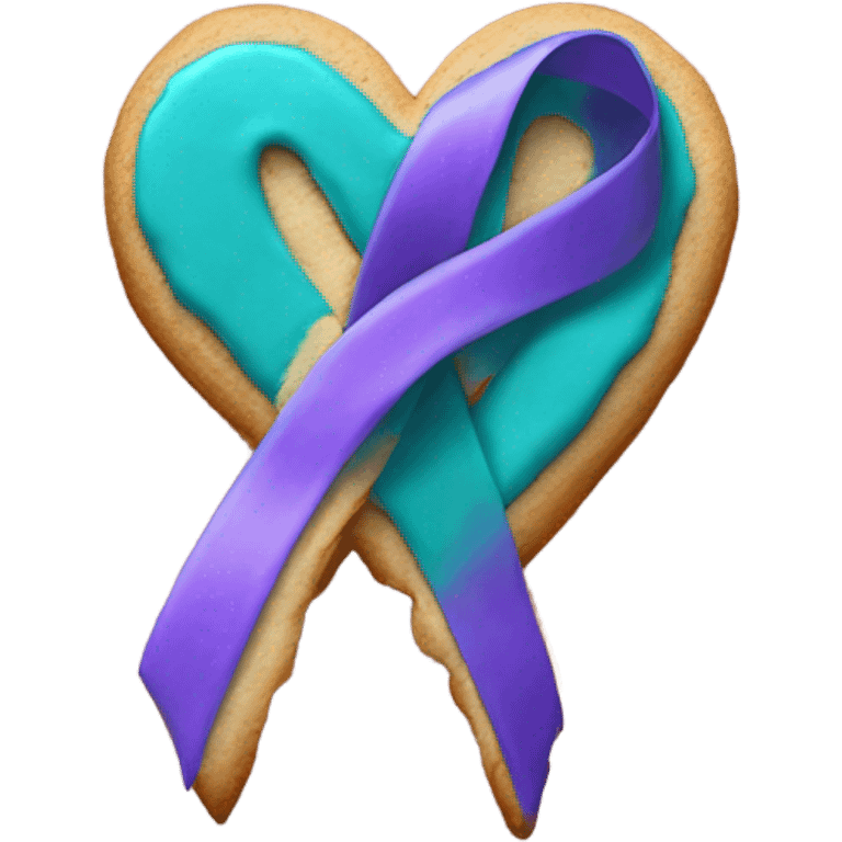 Cookie heart with teal purple support ribbon emoji