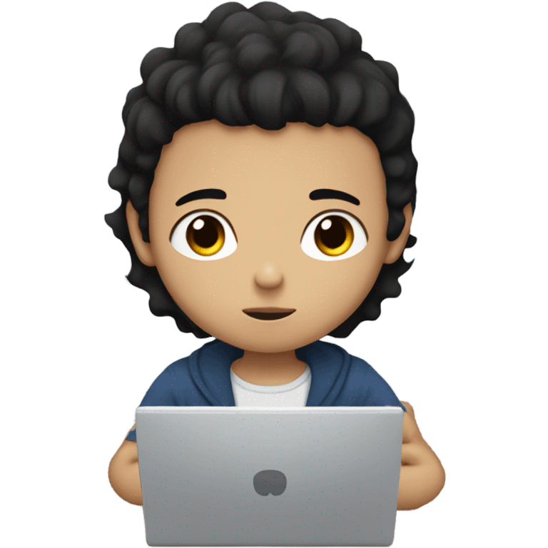 Boy with black hair and black eyes and light skin looking at the computer emoji