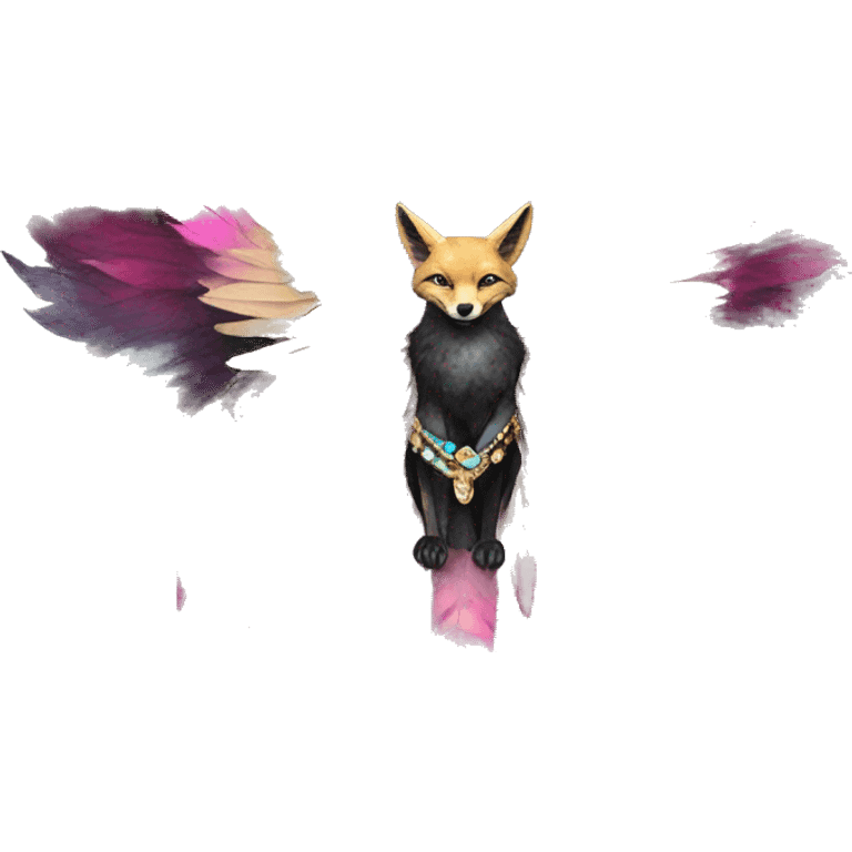 Dark black Beige cyan Pink magenta burgundy maroon cyan beige gray coyote fox black stripes wearing gold jewellery gold piercings gold gilded vintage watercolour tie dye black raven wings emoji