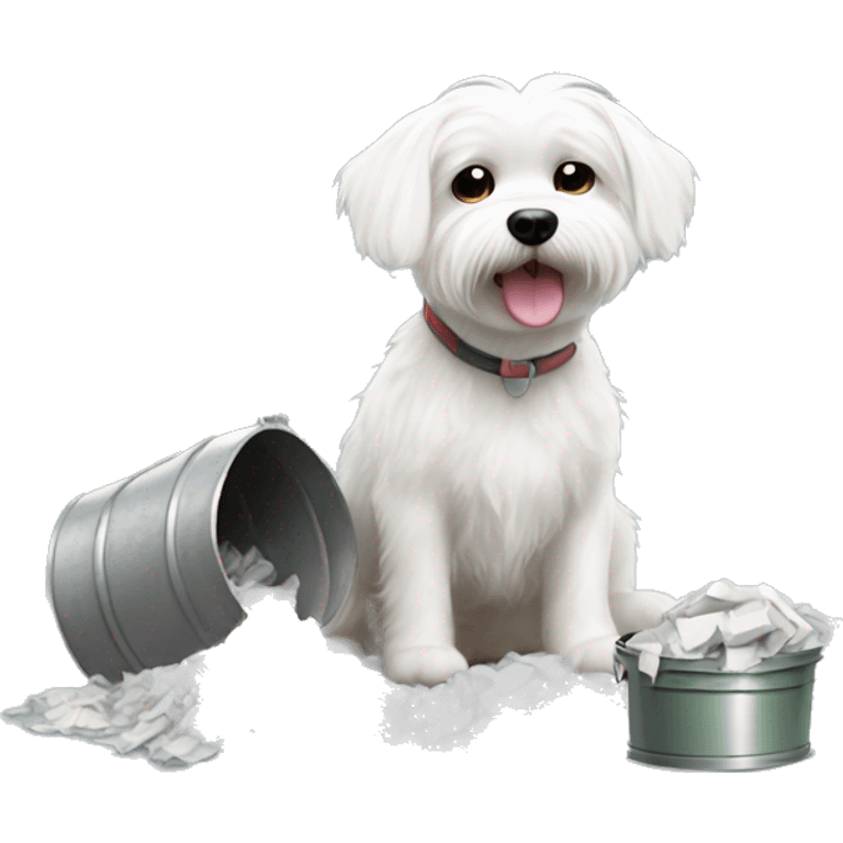 Adorable white Maltese digging in the trash can  emoji