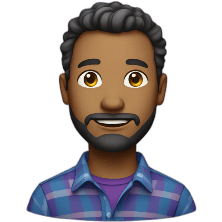 "Avatar of a man with a light beard, wearing a blue plaid shirt, on a purple gradient." emoji