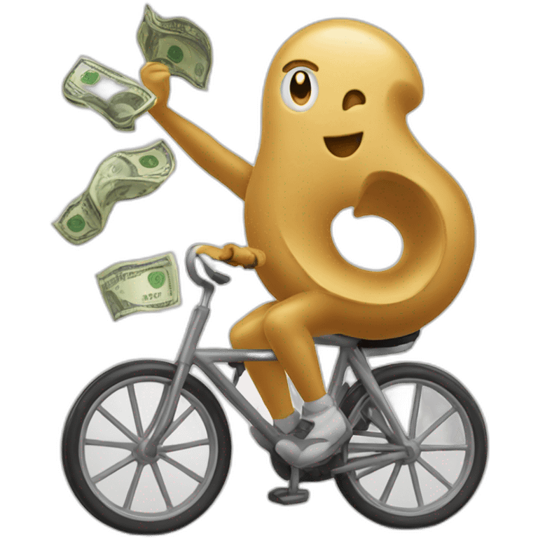 cashew riding a bicycle throwing money emoji