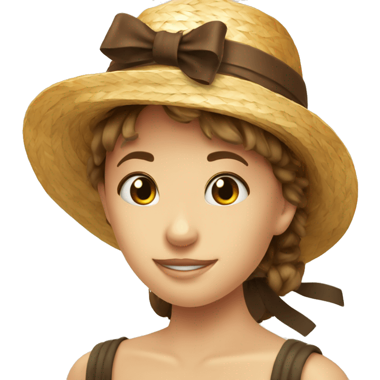 straw hat with bow brown emoji