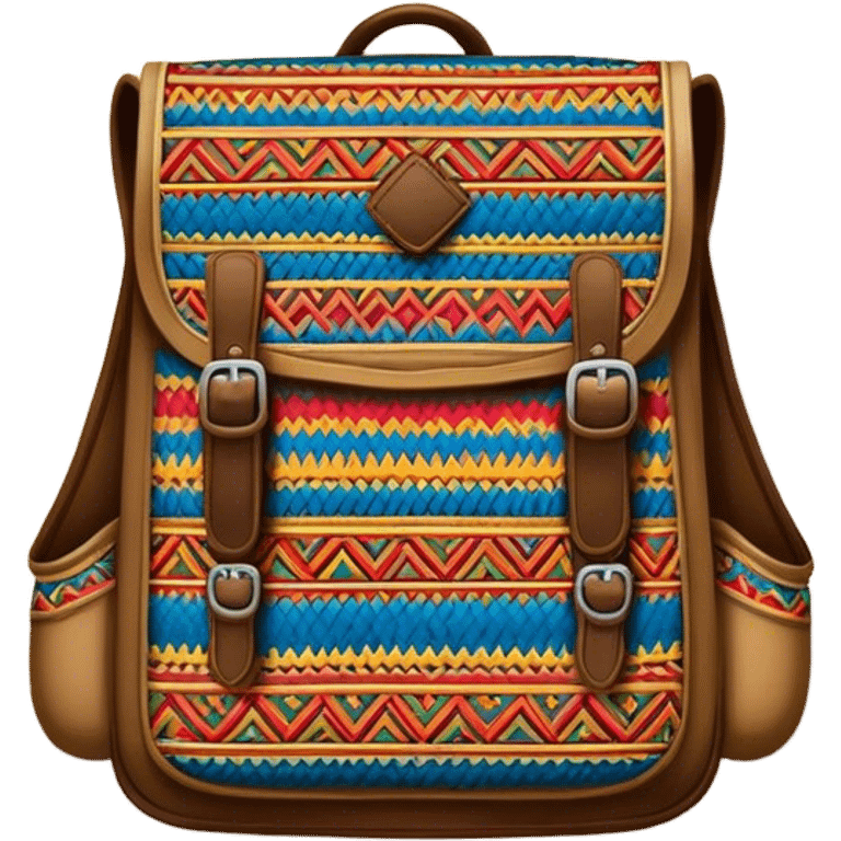 Cinematic Realistic image of a traditional Colombian mochila, rendered with detailed woven textures and vibrant patterns, set against a rustic backdrop with soft, cultural lighting emoji