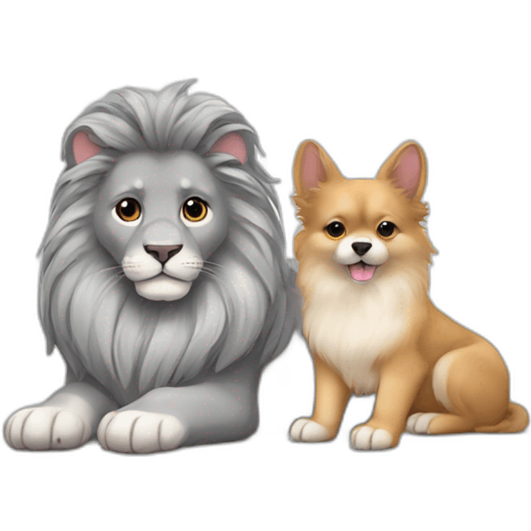 Gray lion bunny laying with pomeranian emoji