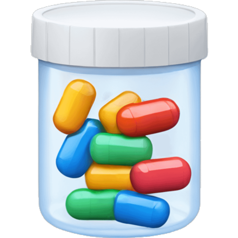 Small translucent plastic container with pills inside emoji