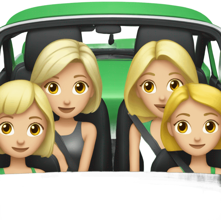 2 blonde and 2 brunette girls in a green convertible bug  emoji