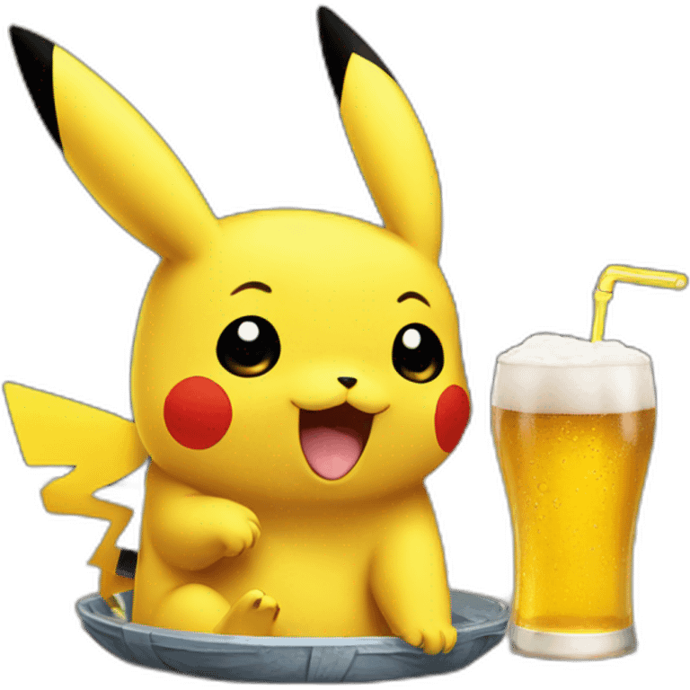 pikachu drinking a bier emoji