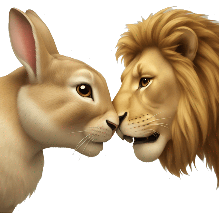 rabbit and lion kissing emoji