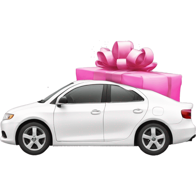 A white car with a pink Christmas three on it emoji