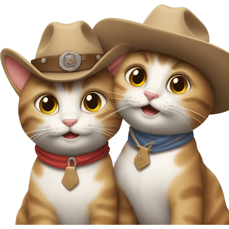 two happy cats wearing cowboy hats emoji