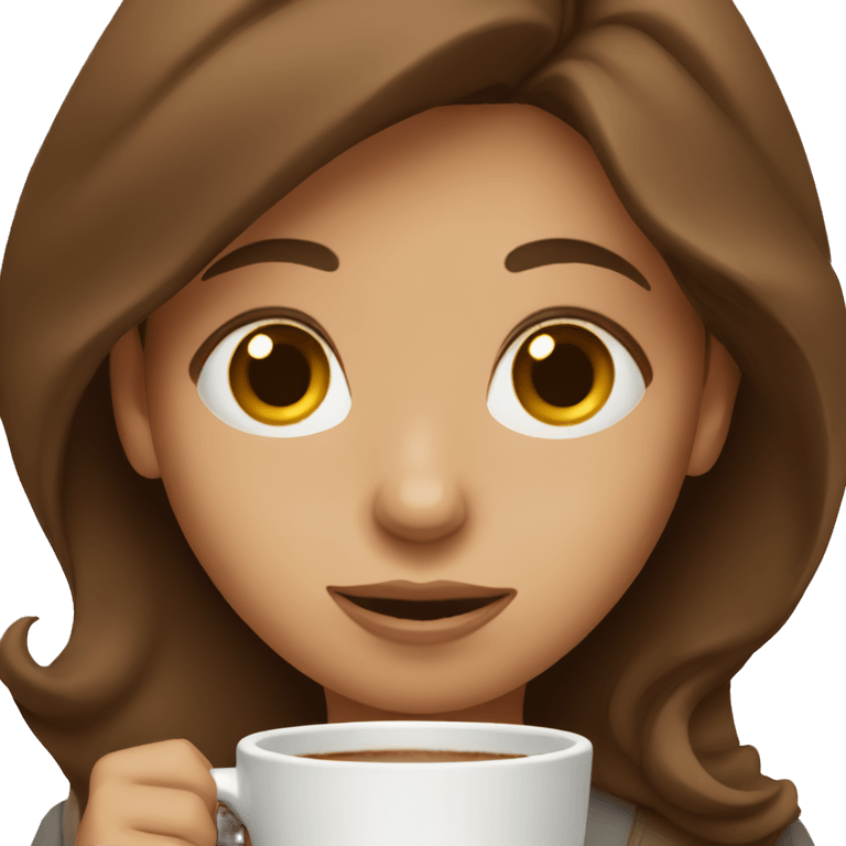 girl with brown hair holding coffee emoji