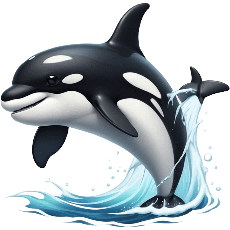 Cinematic Noble orca Portrait Emoji, Poised and majestic, with a sleek, streamlined black-and-white body, piercing intelligent eyes, and a powerful, commanding presence, Simplified yet sharp and sophisticated features, highly detailed, glowing with a soft oceanic radiance, high shine, intelligent and formidable, stylized with an air of deep-sea dominance, focused and alert, soft glowing outline, capturing the essence of an apex predator that appears ready to surge out of the waves with effortless authority! emoji