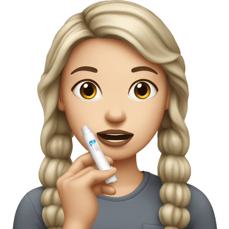 White girl putting chapstick on emoji