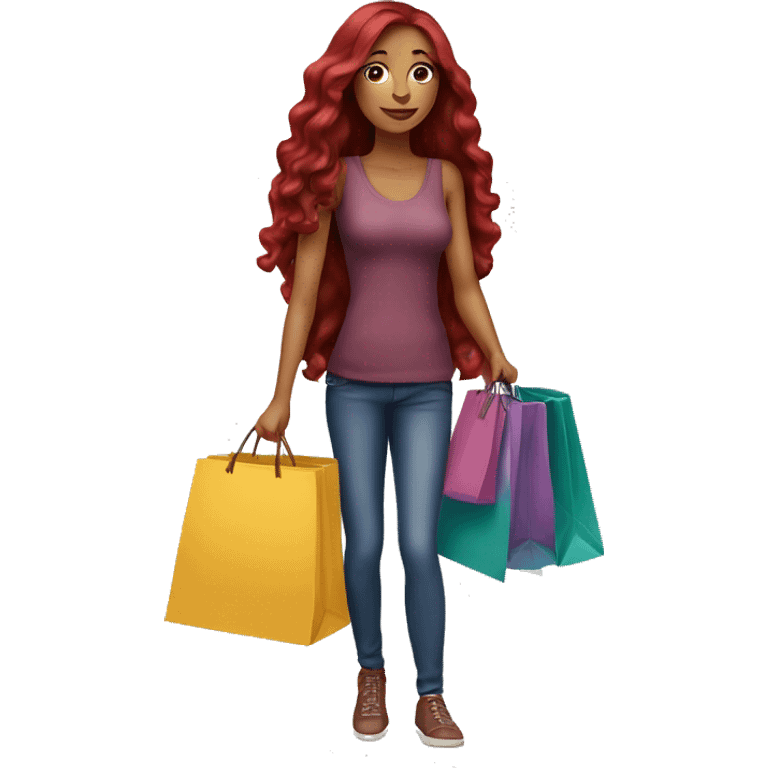 Long Burgundy haired girl, shopaholic, carrying a lot of shopping bags emoji